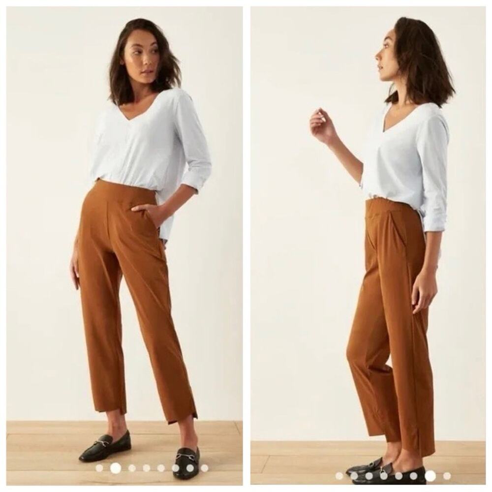 Aday Straight Up High Rise Stretch Ankle Trouser Career Pants Pecan Brown XL